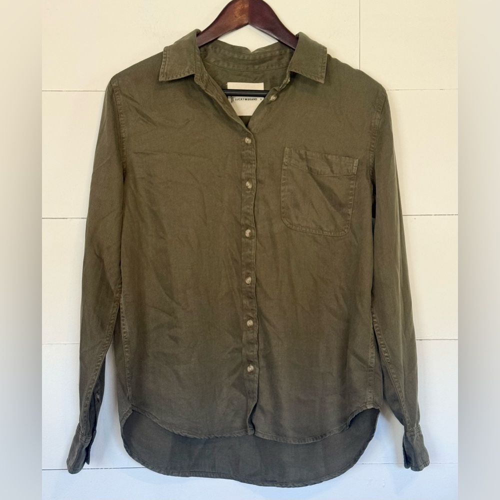 Lucky Brand Women's Olive Button Down Shirt Size S